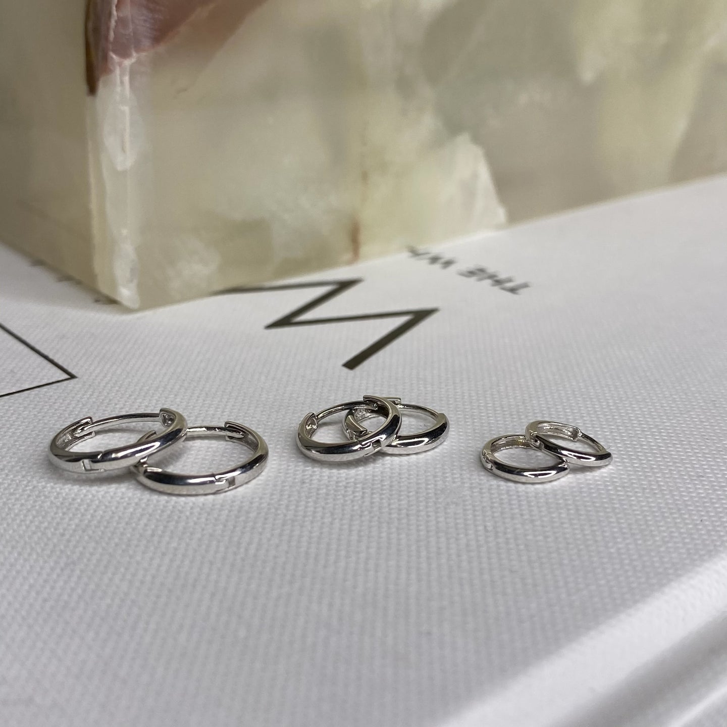 14K White Gold Polished Huggie Hoops | 3 Sizes